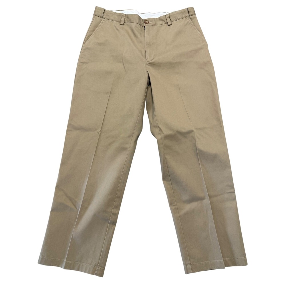 LL Bean Mens Comfort Waist Chino Pants 35x29 Khaki Tan 100% Cotton Flat Front